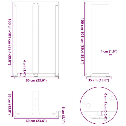 Barbordsben T-formade 2 st svarta 60x35x(100-101) cm stål
