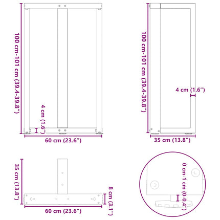 Barbordsben T-formade 2 st svarta 60x35x(100-101) cm stål