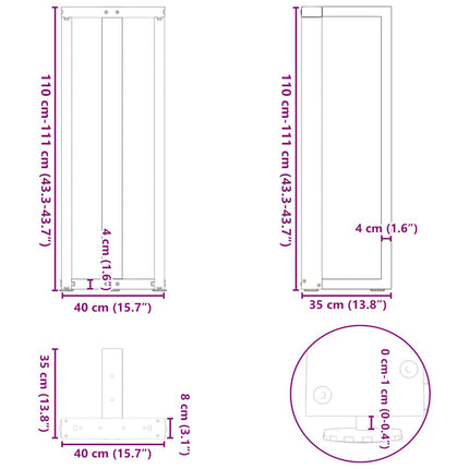 Barbordsben T-formade 2 st vita 40x35x(110-111) cm stål