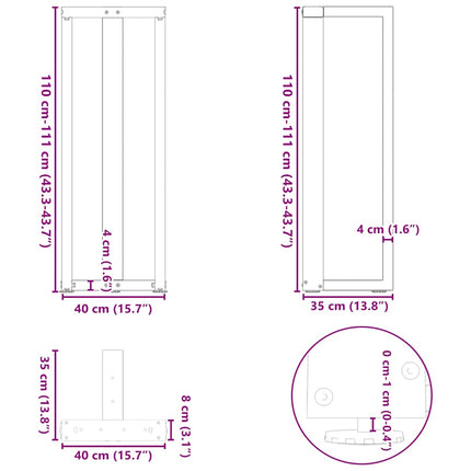 Barbordsben T-formade 2 st svarta 40x35x(110-111) cm stål