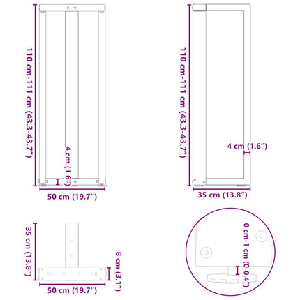 Barbordsben T-formade 2 st svarta 50x35x(110-111) cm stål