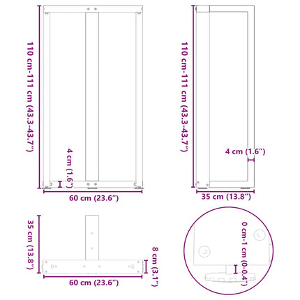 Barbordsben T-formade 2 st svarta 60x35x(110-111) cm stål