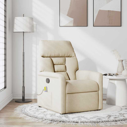 Massagefåtölj gräddvit tyg
