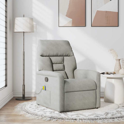 Massagefåtölj ljusgrå mikrofibertyg