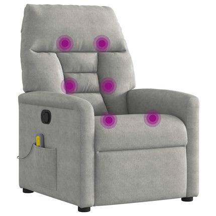 Massagefåtölj ljusgrå mikrofibertyg