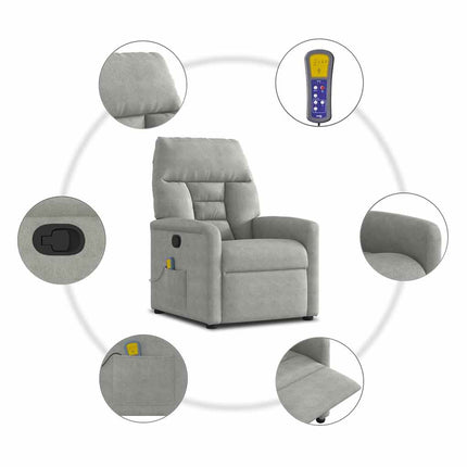 Massagefåtölj ljusgrå mikrofibertyg