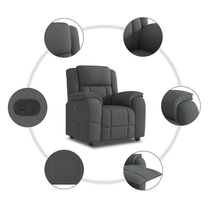 Reclinerfåtölj mörkgrå tyg