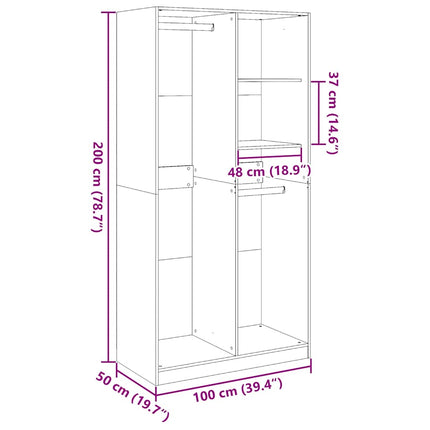 Garderob svart 100x50x200 cm konstruerat trä