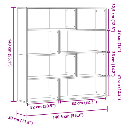 Bokhylla hörn 4 hyllplan betonggrå 85x85x140 cm konstruerat trä