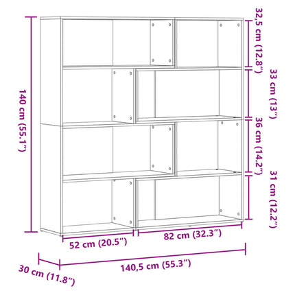 Bokhylla hörn 4 hyllplan rökfärgad ek 85x85x140 cm