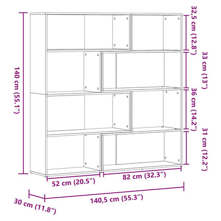 Bokhylla hörn 4 hyllplan grå sonoma 85x85x140cm konstruerat trä
