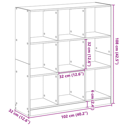 Bokhylla sonoma-ek 102x32x108 cm konstruerat trä