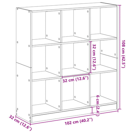 Bokhylla ek 102x32x108 cm konstruerat trä