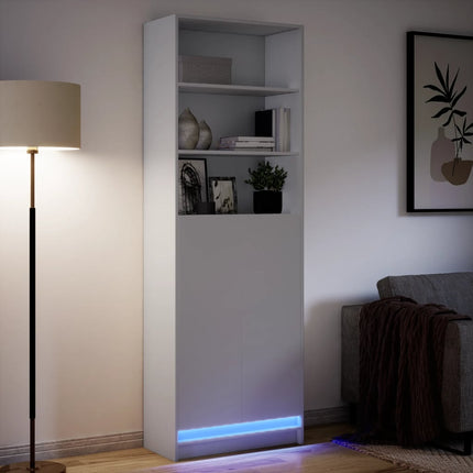 Högskåp med LEDs vit 69x32,5x200 cm konstruerat trä