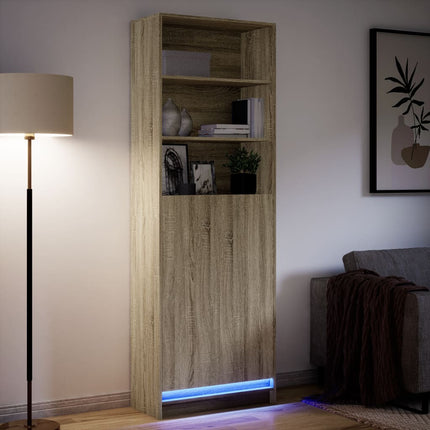 Högskåp med LEDs sonoma-ek 69x32,5x200 cm konstruerat trä