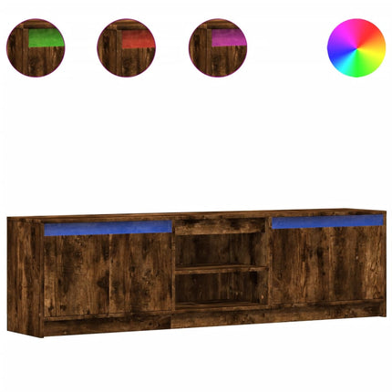 Tv-bänk med LEDs rökfärgad ek 180x34x50 cm konstruerat trä