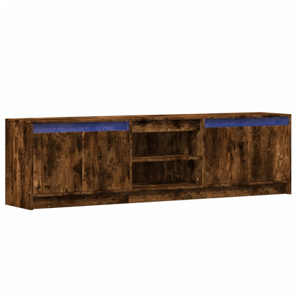 Tv-bänk med LEDs rökfärgad ek 180x34x50 cm konstruerat trä