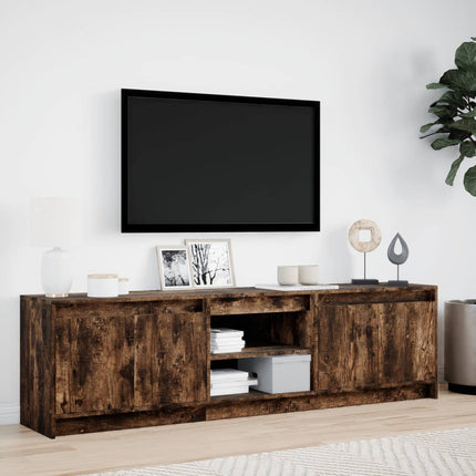 Tv-bänk med LEDs rökfärgad ek 180x34x50 cm konstruerat trä