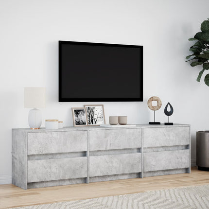 Tv-bänk med LEDs betonggrå 180x34x50 cm konstruerat trä