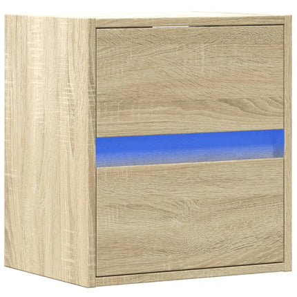 Väggmonterat sängbord med LED-lampor sonoma-ek