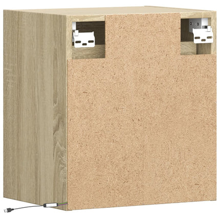 Väggmonterat sängbord med LED-lampor sonoma-ek