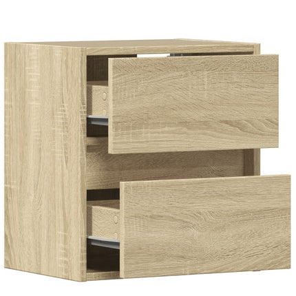 Väggmonterat sängbord med LED-lampor sonoma-ek