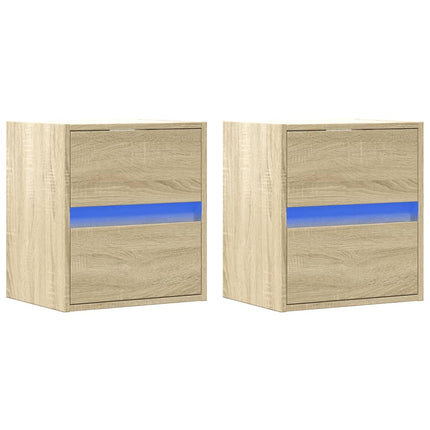 Väggmonterade sängbord med LED-lampor 2 st sonoma-ek