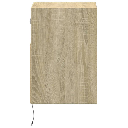 Väggmonterat sängbord med LED-lampor sonoma-ek