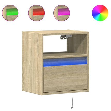 Väggmonterade sängbord med LED-lampor 2 st sonoma-ek