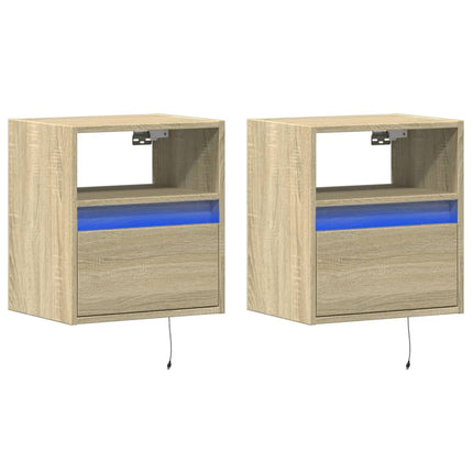 Väggmonterade sängbord med LED-lampor 2 st sonoma-ek