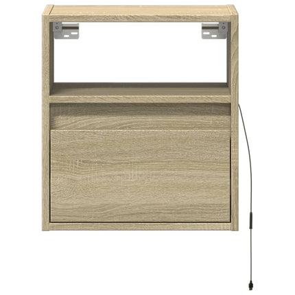 Väggmonterade sängbord med LED-lampor 2 st sonoma-ek