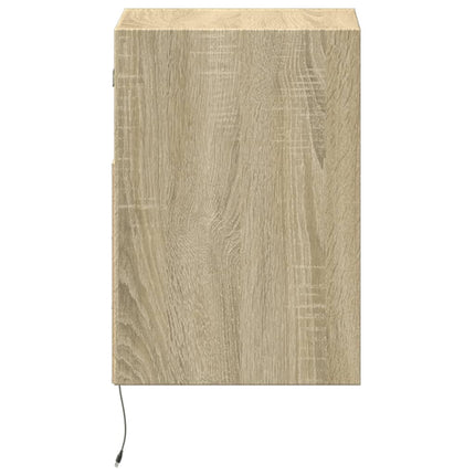 Väggmonterade sängbord med LED-lampor 2 st sonoma-ek