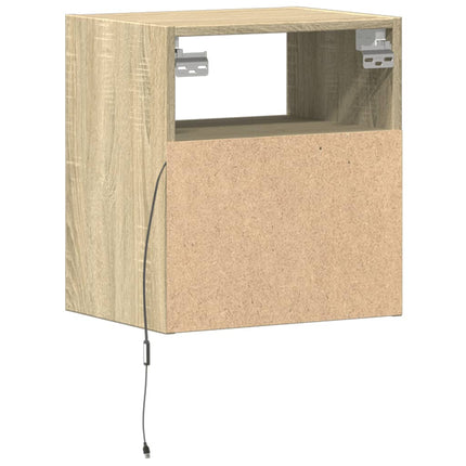 Väggmonterade sängbord med LED-lampor 2 st sonoma-ek