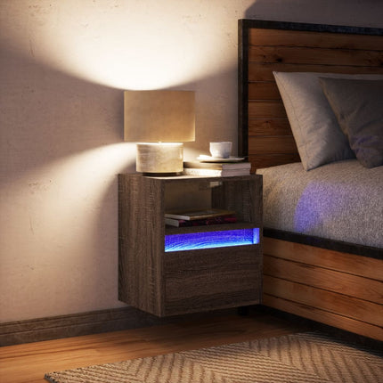 Väggmonterat sängbord med LED ljusbrun ek