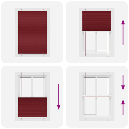 Plisserad persienn Bordeaux röd 85x100 cm tyg bredd 84,4 cm