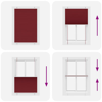 Plisserad persienn Bordeaux röd 90x150 cm tyg bredd 89,4 cm