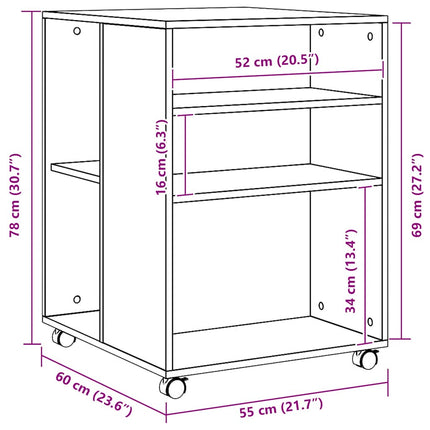 Sidobord med hjul ek 55x60x78 cm konstruerat trä