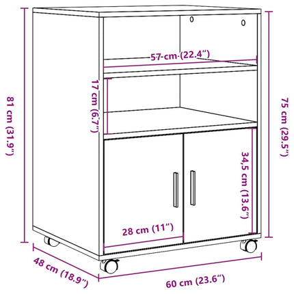 Skåp med hjul sonoma-ek 60x48x81 cm konstruerat trä