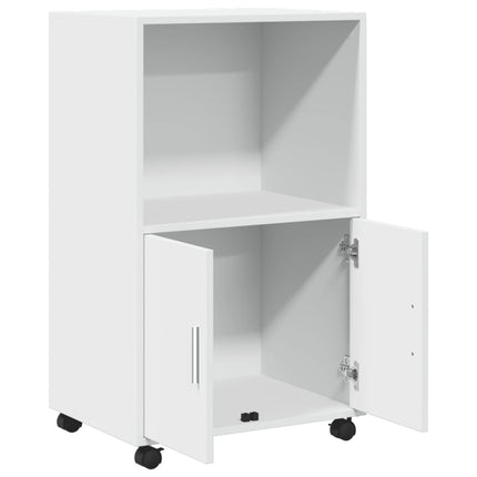 Skåp med hjul vit 55x40x91 cm konstruerat trä