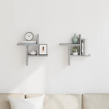 Vägghyllor 2 st betonggrå 38x12x38 cm konstruerat trä