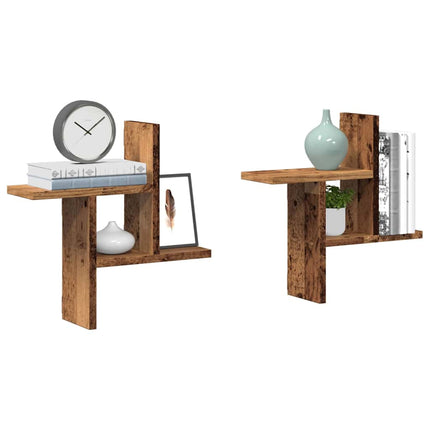 Vägghyllor 2 st åldrat trä 38x12x38 cm konstruerat trä
