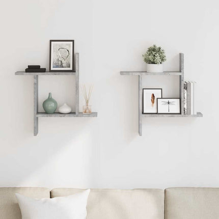 Vägghyllor 2 st betonggrå 50x12x50 cm konstruerat trä