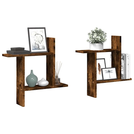 Vägghyllor 2 st rökfärgad ek 50x12x50 cm konstruerat trä