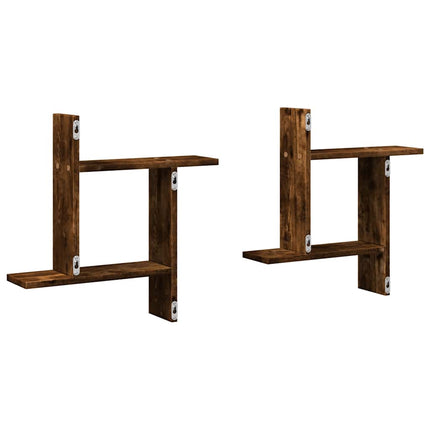 Vägghyllor 2 st rökfärgad ek 50x12x50 cm konstruerat trä