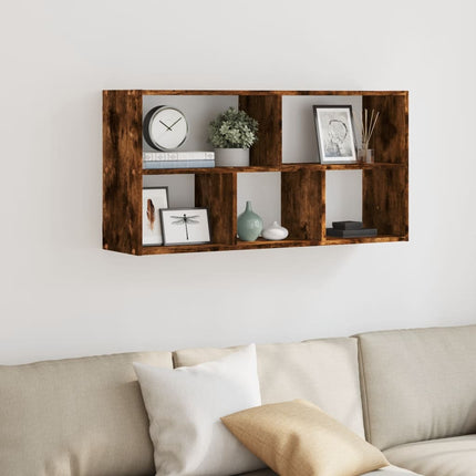 Vägghylla rökfärgad ek 100x25x50 cm konstruerat trä