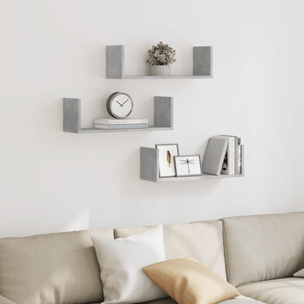 Vägghyllor 3 st betonggrå 58x18x18 cm konstruerat trä