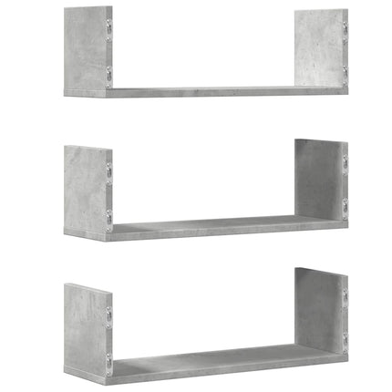 Vägghyllor 3 st betonggrå 58x18x18 cm konstruerat trä