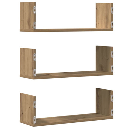 Vägghyllor 3 st ek 58x18x18 cm konstruerat trä