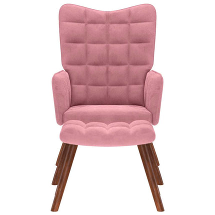 Vilstol med fotpall rosa sammet