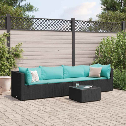 Loungegrupp med dynor 5 delar konstrotting svart